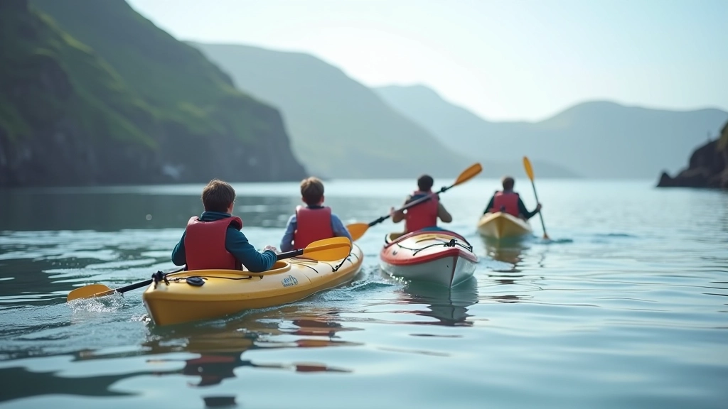 Group kayak tour on the water
