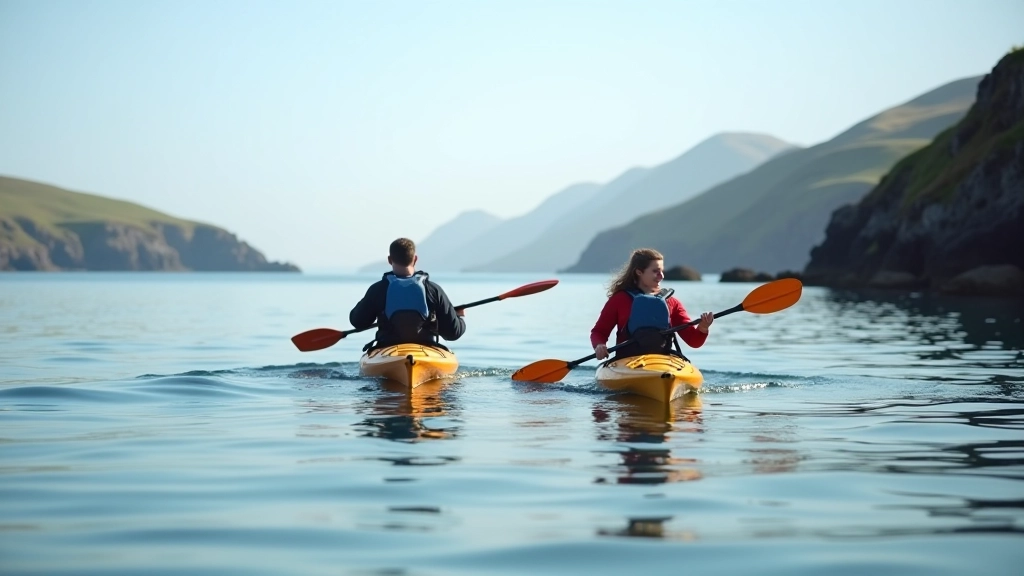 Kayak paddling in calm sheltered bay